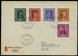 Gemälde 1949, kpl. Serie auf 2 R-Ersttagsbriefen von Mauren 15.III ...